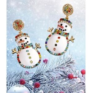 WINTER BEDAZZELED SNOWMAN  Dangle Earrings